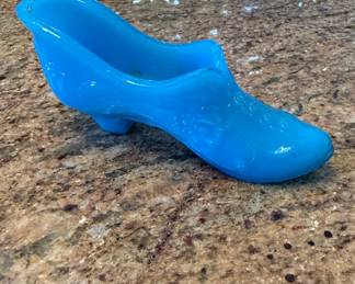 Blue Slag Glass Slipper Figurine