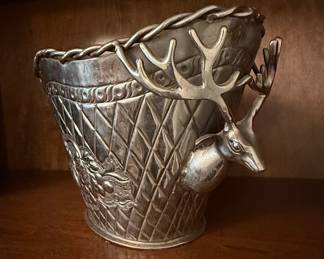 Silver-Plated Ice Bucket with Stag Handles and Hunting Motif