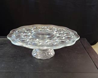 L.E. Smith Moon and Stars Clear Glass Cake Stand