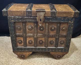 Vintage Wooden Storage Chest with Metal Accents