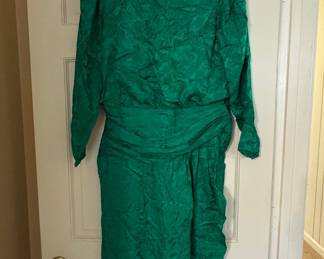 Vintage Emerald Green Floral Jacquard Dress by Lanz Originals