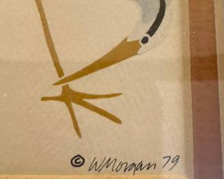 Watercolor Painting of Two Herons by W. Morgan, 1979