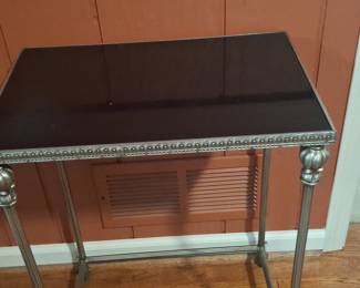 Vintage Hollywood Regency Style Side Table with Smoked Glass Top and Fluted Legs