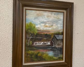 Original Oil Painting of a Watermill Scene by R. Haffel