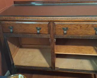 Antique Carved Oak Sideboard with Glass Top