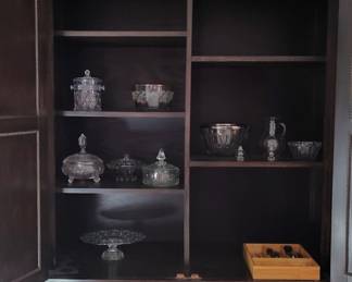 Antique Dark Wood Linen Press with Decorative Top