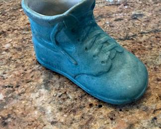 Vintage Blue Ceramic Baby Bootie 