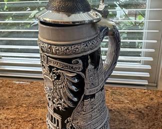 German Beer Stein with Neuschwanstein Castle, Deutschland Eagle, and City Motifs