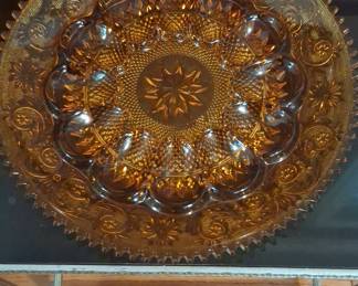 Indiana Glass Amber Sandwich Pattern Deviled Egg Plate