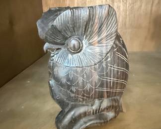 Hand-Carved Wooden Owl Figurine