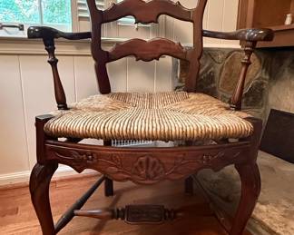 French Louis XV Style Armchair with Rush Seat