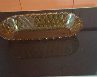 Indiana Glass Amber "Pretzel" Pattern Relish Dish