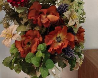 Vintage Artificial Floral Arrangement in Ceramic Vase