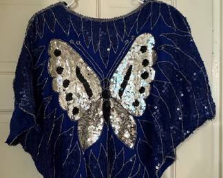 Scala 100% Pure Silk Beaded Butterfly Kaftan Top