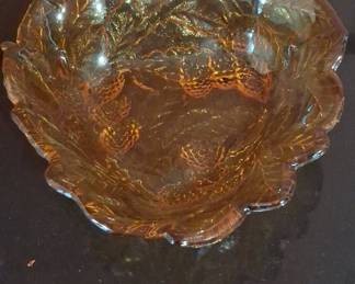 Marigold Carnival Glass Blackberry Leaf Bowl