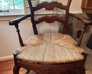 French Louis XV Style Armchair with Rush Seat