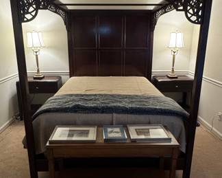 Dark Wood Chinese Chippendale Style Canopy Bed