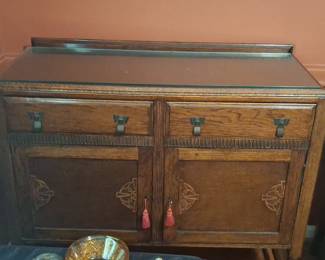 Antique Carved Oak Sideboard with Glass Top