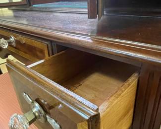 Vintage Queen Anne Style Vanity Table with Tri-Fold Mirror and Stool