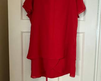 Women's Red Chiffon Overlay Blouse