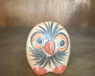 Tonala Mexican Folk Art Ceramic Owl Figurine