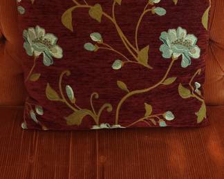 Red Floral Embroidered Chenille Throw Pillow