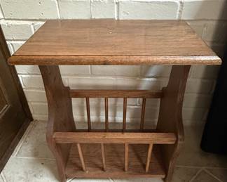 Vintage Solid Oak Magazine Rack End Table