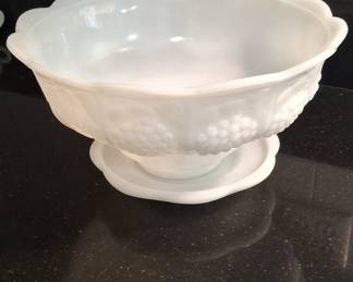 Anchor Hocking Milk Glass Harvest Grape Punch Bowl Set