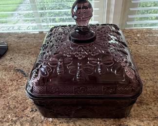 Indiana Glass Tiara Amethyst Honey Beehive Covered Candy Dish