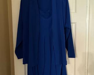 Daliage Royal Blue Two-Piece Outfit with Draped Jacket and Pleated Skirt