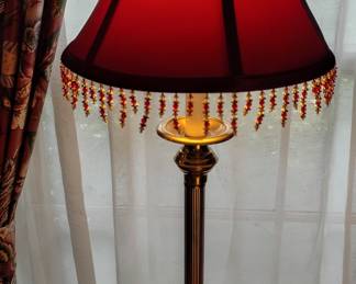 Red Table Lamp with Beaded Shade