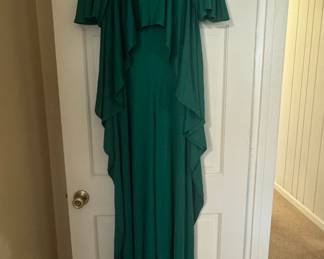Vintage Teal Green Waterfall Maxi Dress