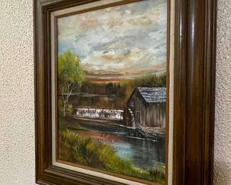 Original Oil Painting of a Watermill Scene by R. Haffel
