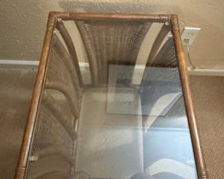 Vintage Bent Bamboo & Wicker Glass Top Table