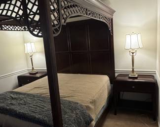 Dark Wood Chinese Chippendale Style Canopy Bed