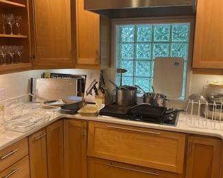 Wine glasses, baking dishes, pots and pans