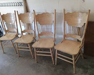 Vintage Four Pressed Back Golden Oak Dining Chairs