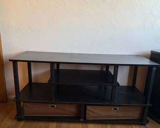 Furinno Turn-N-Tube Black Media Console with Fabric Bins