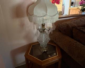 Victorian Crystal Table Lamp with Beaded Fringe Shade