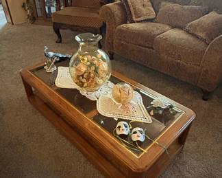 Vintage Oak and Glass Coffee Table