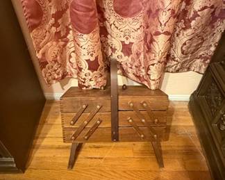 Vintage Strommen Bruk Hamar Accordion Style Wooden Sewing Box