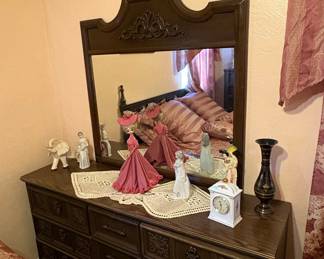 Vintage Spanish Revival Carved Dark Wood Dresser with Mirror
