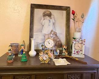 Vintage Floral Porcelain Mantel Clock with Cherubs and Sunflowers