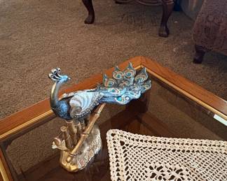 Bejeweled Metal Peacock Figurine