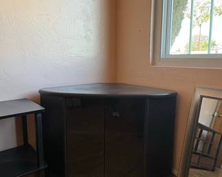 Black Corner TV Stand with Glass Doors