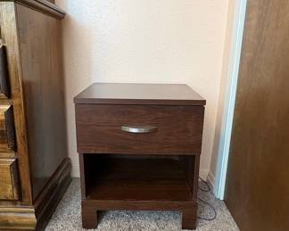 Modern Dark Wood Nightstand with Drawer and Shelf