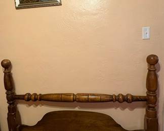 Vintage Spool Turned Wooden Bed Headboard and Footboard Set