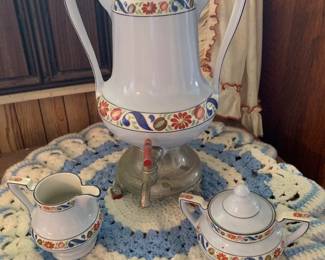 Vintage Porcelain Coffee Urn - creamer & sugar