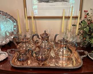 Silver plated tea service and serving tray 