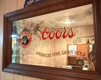 Coors "America's Fine Light Beer" Mirror with Rusty Wallace Racing Sign